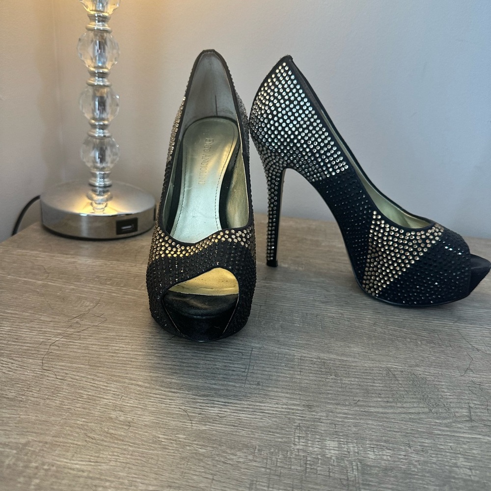 Enzo Angiolini Black and Silver Studded Heels